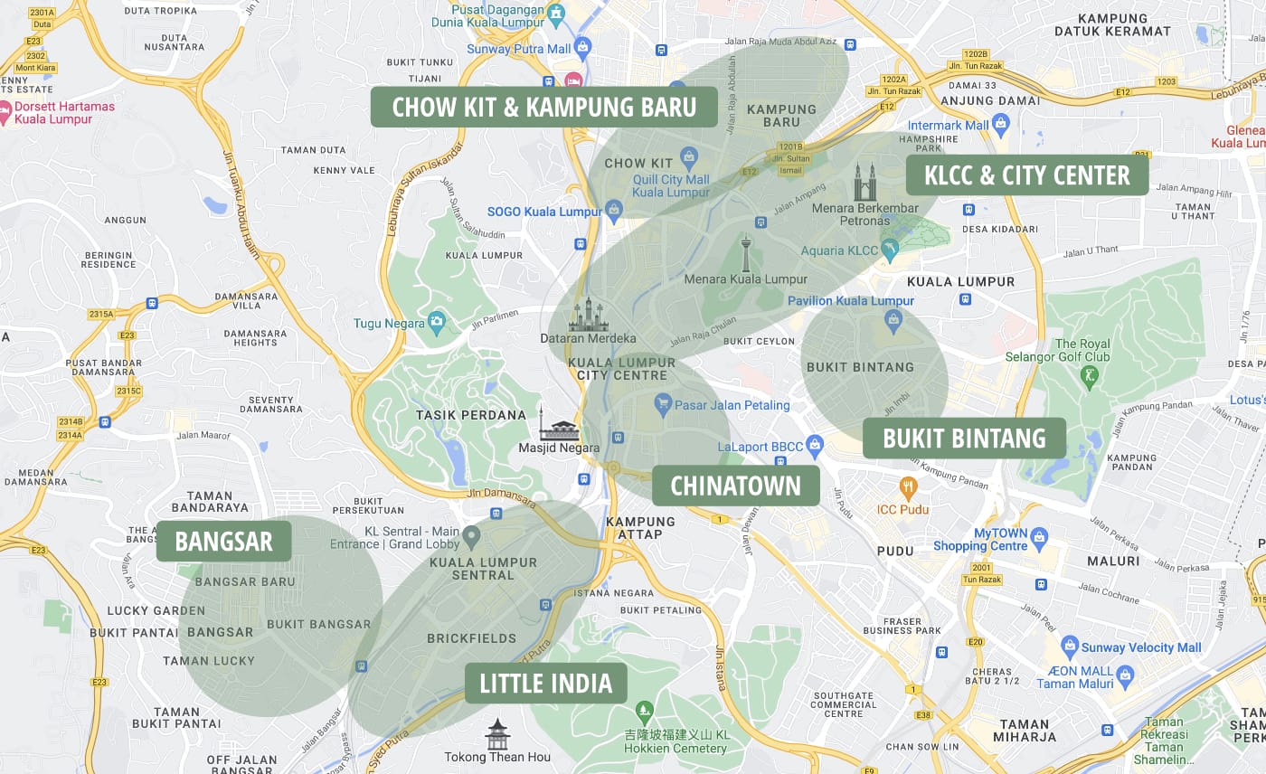 Kuala Lumpur: Karte der Stadtteile