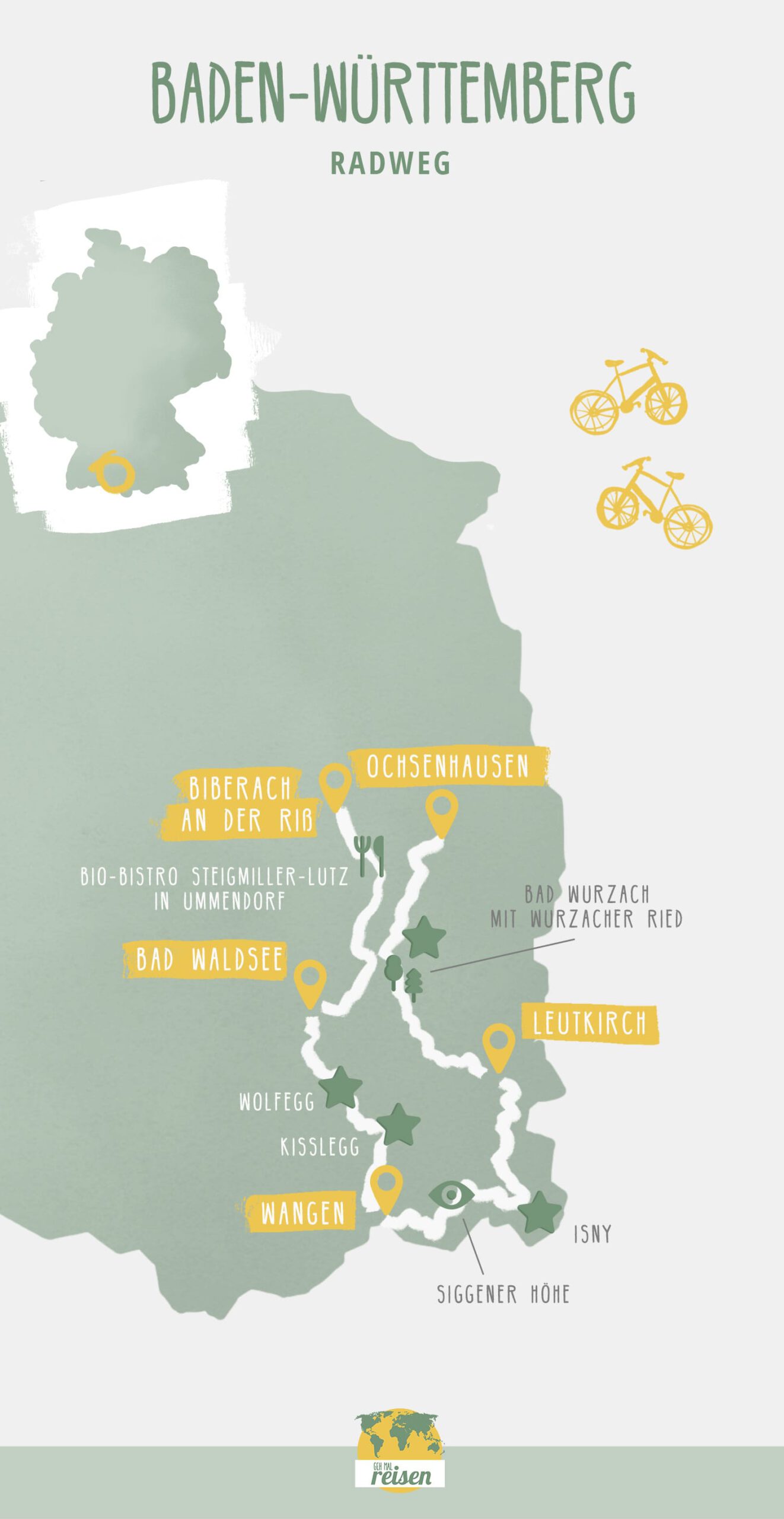 Karte der Radtour durch Baden-Württemberg