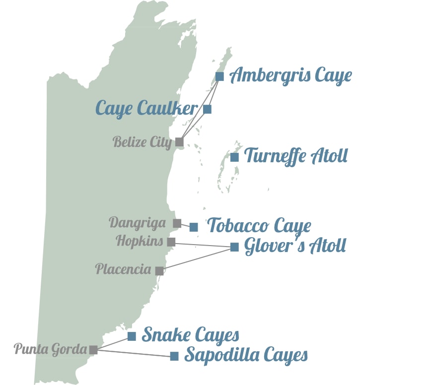 Belize: Karte der Inseln Belize: Karte der Inseln