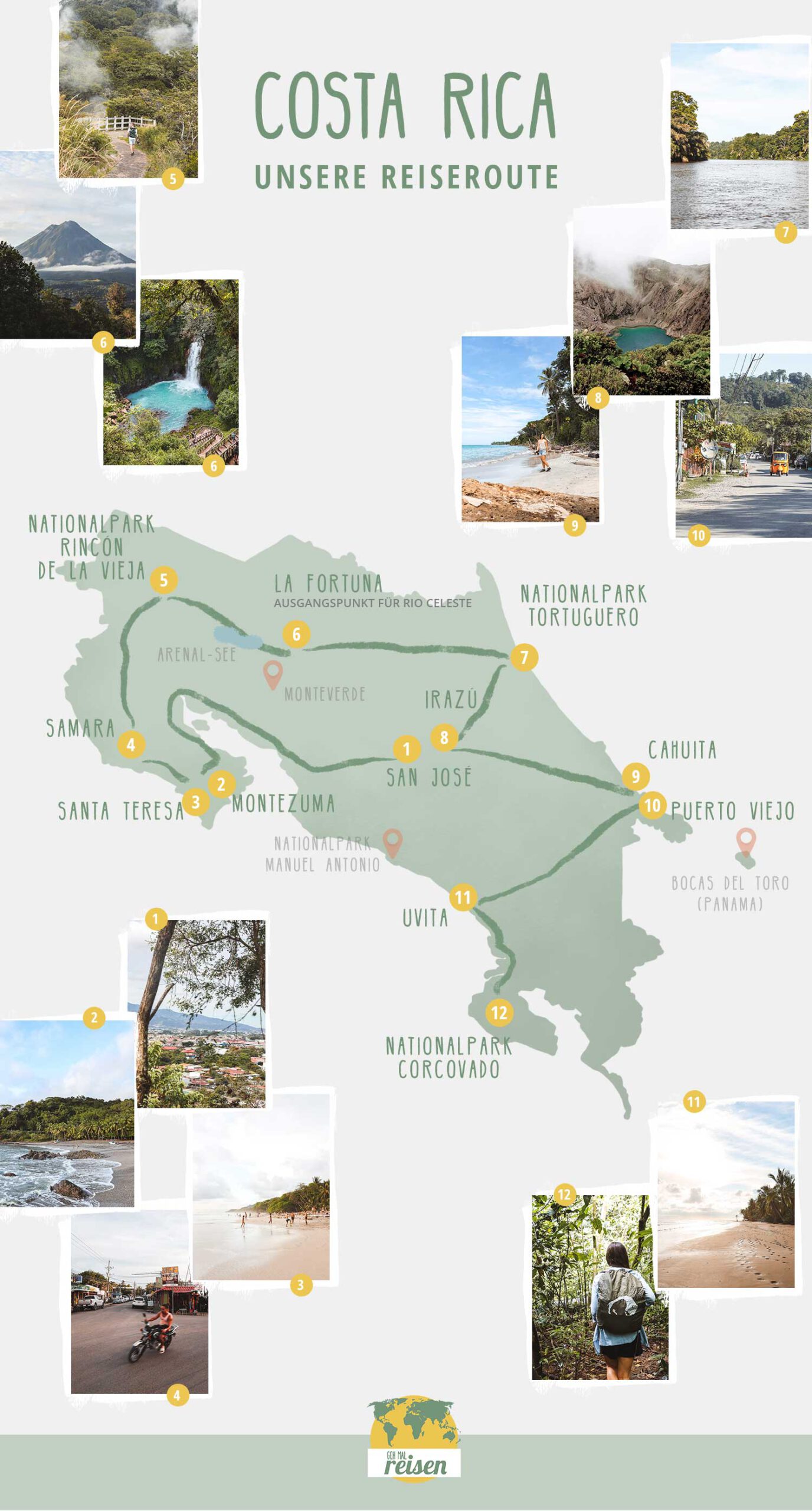 Route unserer Rundreise durch Costa Rica