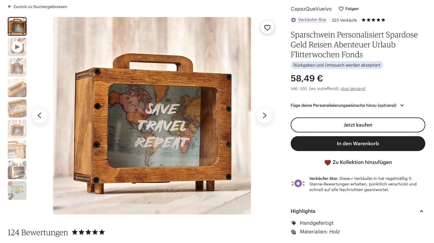 Geschenkidee für Reisende: Spardose