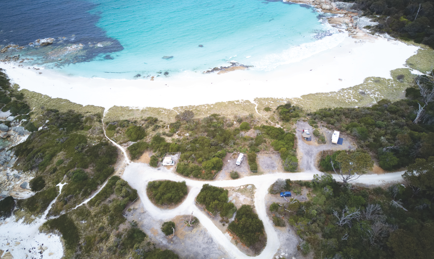 Tasmanien Campsite: Jaenneret Beach in der Bay of Fires