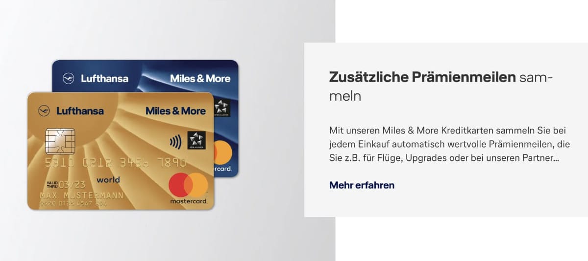 Meilen sammeln mit Kreditkarten von Miles & More Meilen sammeln mit Kreditkarten von Miles & More